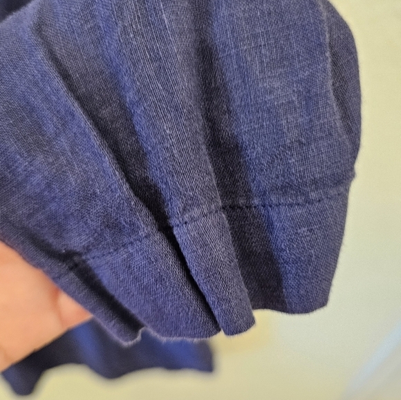 Velvet by Graham & Spencer Large 100% Linen Blue Dress Pocket Front Tie - Picture 7 of 13